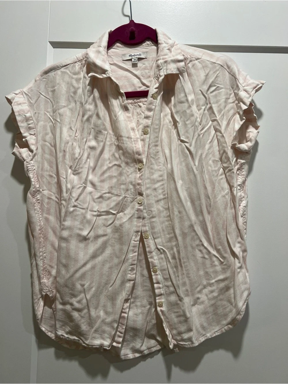 Madewell Pale Pink Button-Front Cap Sleeve Shirt